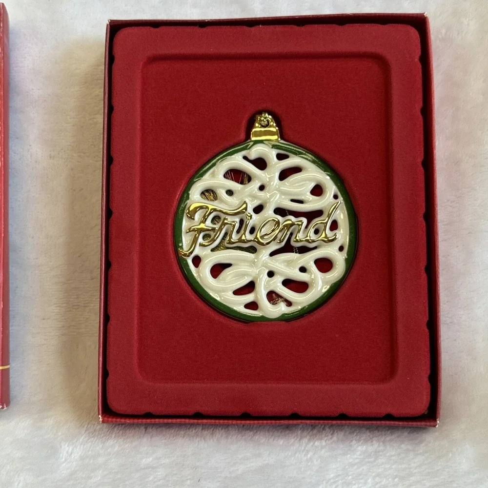 Lenox For My Friend Christmas Ornament Pierced China Gold Accent 812846